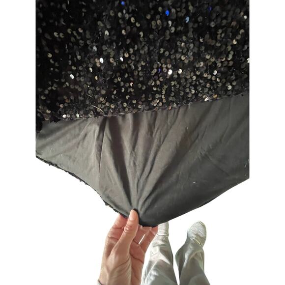 Formal Gown Sz 2 - Black Velvet w/ Sequins Throughout - High Slit & Train - EUC - Picture 14 of 14